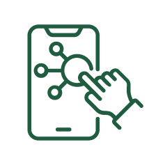 Icono de mano interactuando con interfaz móvil